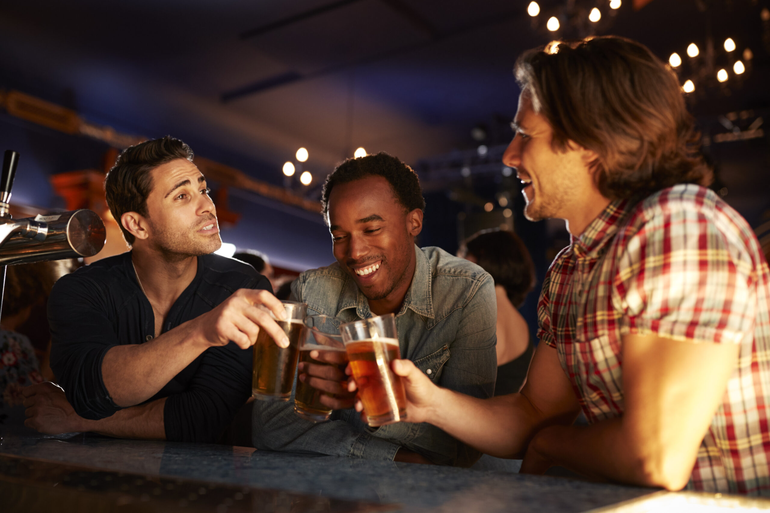 group of male friends in bar
